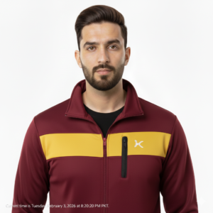 Men’s Performance Zip-Up Training Jacket – Red & Yellow Chest Stripes