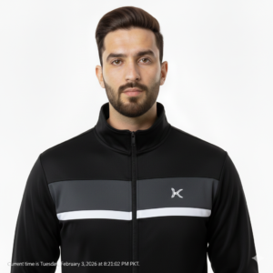 Men’s Performance Zip-Up Training Jacket – Blue & White Chest Stripes