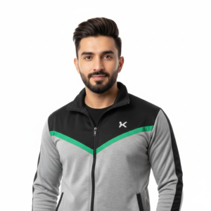 Men’s Performance Zip-Up Training Jacket – Grey & White Chest Stripes