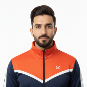 Men’s Performance Zip-Up Training Jacket – Orange & Black Chest Stripes